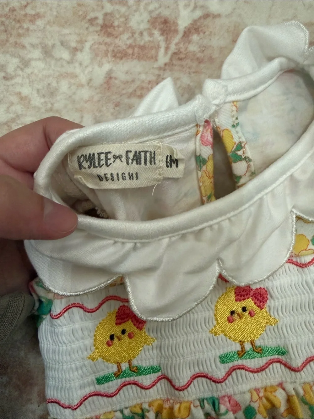 Rylee Faith Designs Smocked Easter Chick Romper Size 6 Months